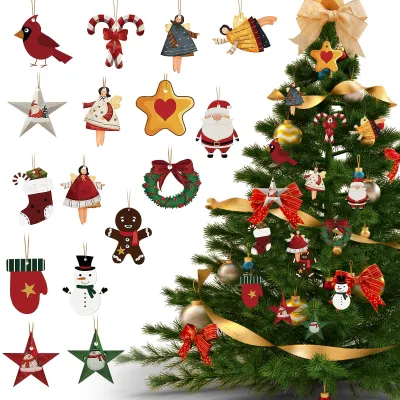 Holz-Weihnachtsschmuck, 16-teilig, Engel, Schneemann, Weihnachtsmann
