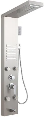 Produktbild von Dusche mit 5 Wasserfunktionen, Regendusche, Wasserfall-Dusche und Massagejets, inklusive Thermostatkran, LCD-Anzeige und Handdusche – Silber