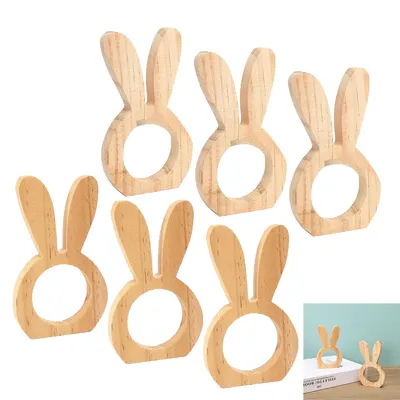 Produktbild von 6 Stück 3D-Hasenohren-Dekorationen, Holzdekorationen, niedliche Heimdeko, Szenendekoration, Tischdekoration, Frühlingsgeschenk, Ostergeschenk