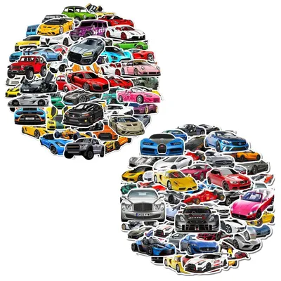 100 Sportwagen-Sticker, wasserdicht, 3-7 cm, bunt, PVC