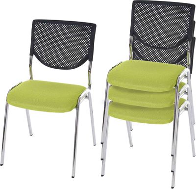 sada 4 židlí pro návštěvníky T401, stohovatelná konferenční židle, látka/textil  sedák zelený, chromové nohy