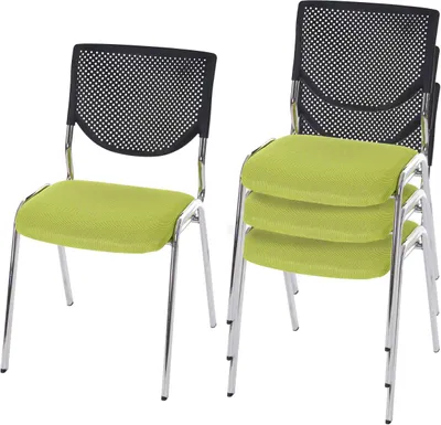 Produktbild von 4er-Set Besucherstuhl T401, Konferenzstuhl stapelbar, Stoff/Textil  Sitz grün, Füße chrom
