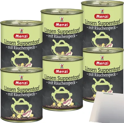 Produktbild von Menzi Linsen Suppentopf mit Räucherspeck 6er Pack (6x800ml Dose) + usy Block