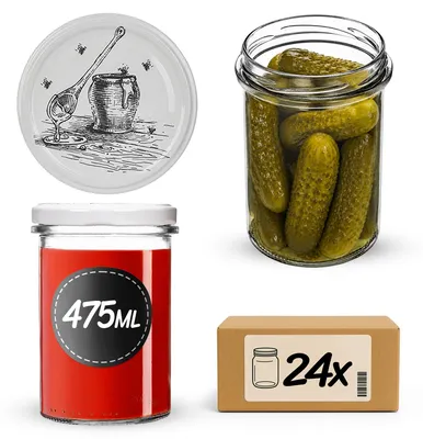 Produktbild von KADAX Einmachgläser 475ml mit Ø 82 mm Schraubdeckel, Marmeladengläser, Schraubgläser zum Einkochen, Einmachen und Aufbewahren von Marmelade & Honig (Honigtopf, 24 Stück)