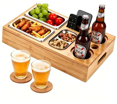 Image de Omgoods - Plateau de service en bambou avec boîte à snacks - Idéal pour le salon et les fêtes