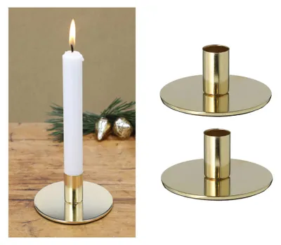 Imagen del producto de Novaliv, juego de 2 portavelas metálicos redondos, color dorado, 10x5 cm. Decoración navideña para la mesa. Portavelas, candelabros, soportes para velas, estilo escandinavo, elegante, vintage. Portavelas retro, plato para velas, cuenco decorativo, sala de estar