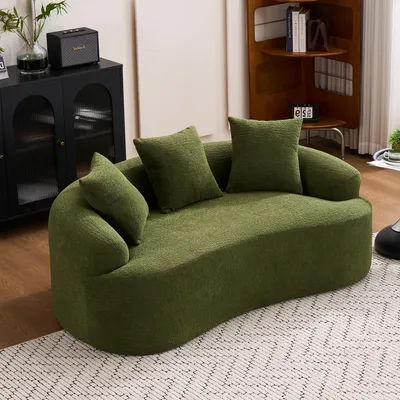 Produktbild von MODFU Dreisitzer Wohnzimmersofa mit Kissen und Armlehnen Zweisitzer Chenille geschwungenes Loungesofa montagefrei eeignet für kleine Wohnungen Grün