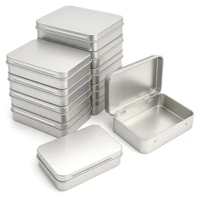 Productafbeelding van 12-delig. Metalen doos, rechthoekig (11,5 x 8,5 x 2,2 cm), verzilverd.