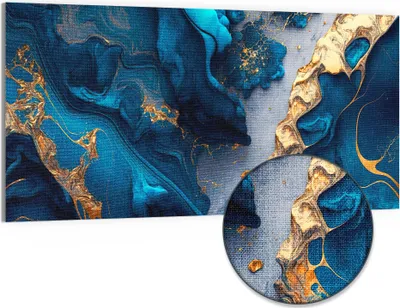 Produktbild von DEQORI Hybrid Leinwand Bild 100x50 cm 'Goldene Tiefen' Wandbild Glas flach modern