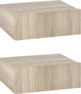 Image de Ensemble HOMCOM de 2 tables de chevet à fixer au mur – Ensemble de 2 tables de chevet – Tiroir coulissant, plateau – Panneau de particules aspect chêne clair