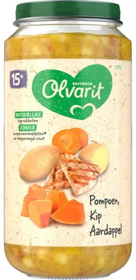 Obrázok produktu pre Olvarit Pompoen Kip Aardappel detská kaša 250g - výživné jedlo od 15 mesiacov