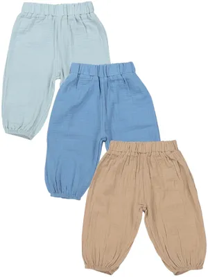 Produktbild von TupTam Baby Unisex Musselin- Pumphose 3er Pack, Farbe: Jeansblau_Hellblau_Beige, Größe: 74