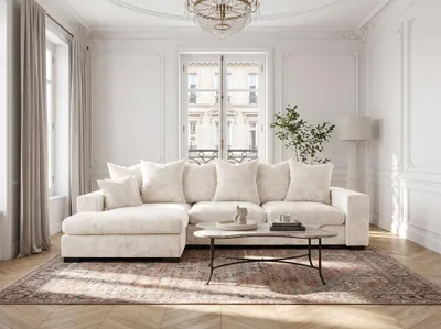 Produktbild von Ecksofa mit Schlaffunktion BENICIO Sofa in Stoff Flow Ecru Ottomane Links