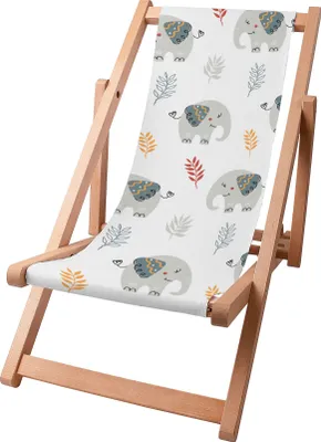 Zdjęcie produktu dla Dreamroots Leżak dziecięcy składany drewniany, drewno bukowe do 130 kg, leżak składany z 3-stopniową regulacją nachylenia oparcia, Cute Elephant