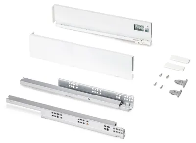 Immagine prodotto di Cassetto esterno Protone 30 kg -  guide a estrazione totale e chiusura ammortizzata -  altezza 93 mm -  profondità 450 mm -  acciaio -  verniciato in bianco