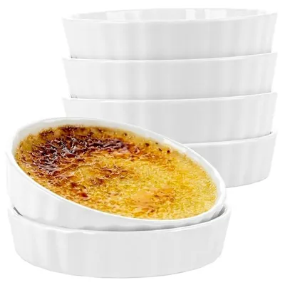 6 Crème Brûlée-Schälchen, Keramik, 240 ml, weiß, 12,8 cm