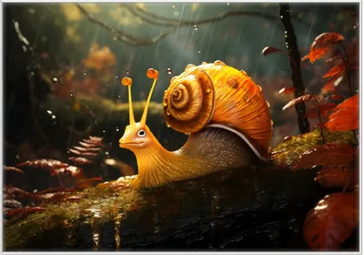 Produktbild von Wallario Wandbild Schnecke auf Ast, Größe: 70,30 x 100,30 cm, Poster mit weißem Kunststoffrahmen