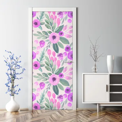 Produktbild von Dekorative Türtapete selbstklebend Klebefolie Türposter Türaufkleber Aquarell Rosa Blumen 77 x 200 cm