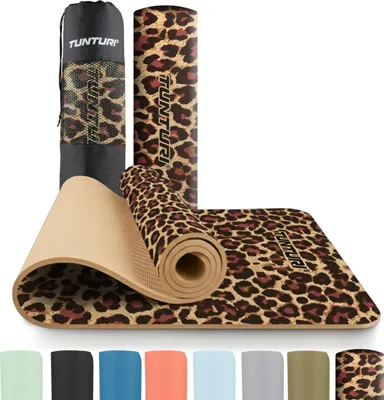 Produktbild von Tunturi Dicke Leo Yogamatte 8mm - Rutschfest Gymnastikmatte  - Mit Tragegurt - Für Yoga und Pilates -  Sportmatte 183x61x0,8cm -Schadstofffrij - Besonders komfortabel – Leopardenmuster