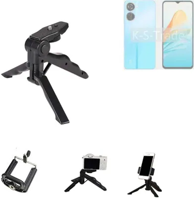 Produktbild von K-S-Trade Stativ Tisch-Ständer Dreibein Handy-Stativ Ständer kompatibel mit ZTE Axon 40 Lite Mini-Stativ Smartphone Tripod Handy-Stativ aus Plastik