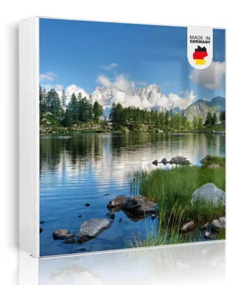 Produktbild von banjado Schlüsselkasten aus Metall, 30x30cm groß mit 32 Haken, als Magnettafel nutzbar, Korpus weiß, Anschlag links, Gebirgssee [SKGW2 12262]