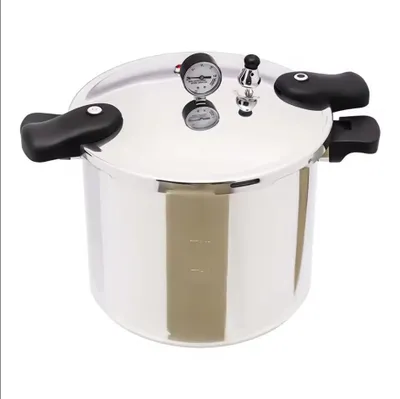 Obrázok produktu pre Tlakový hrniec 22 l, výbušný hrniec z hliníkovej zliatiny s tlakomerom, viacero bezpečnostných ochrán, strieborný, 32 cm