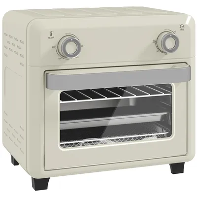 Productafbeelding van Minioven met heteluchtfunctie, 10 liter, 2-in-1, inclusief ovenrooster en bakplaat, temperatuurregeling 80-230°C, hete lucht, 1000W, roestvrij staal (crème wit)