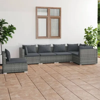Immagine prodotto di Maison Exclusive - Set da giardino 6 pezzi con cuscini in polyrattan grigio