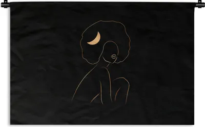 Produktbild von MuchoWow® Wandteppich Wandbehang Frau - Gold - Schwarz - Strichzeichnung 60x40 cm Tapisserie Dekoration Wandtuch - Wanddekorationen