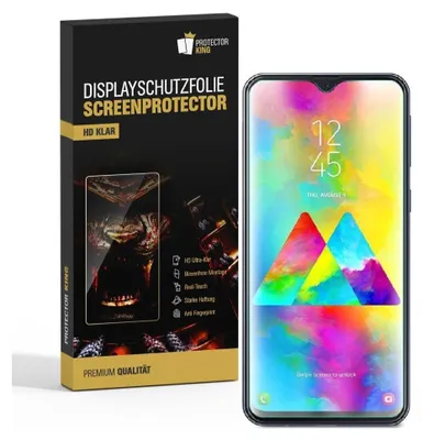 A product box for screen protectors is shown next to a smartphone displaying a colorful wallpaper.
