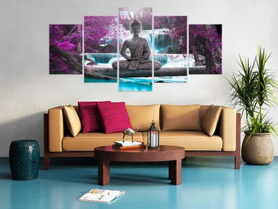 Produktbild von Akustikbild Buddha Landschaft 200x100 cm Bilder Akustikschaum Hochleistungsschallabsorber Schallschutz Leinwand 5 tlg Wandbild Raumakustik Schalldämmung c-A-0021-b-o