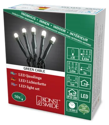 Immagine prodotto di Micro LED da fata 50 bianco caldo smerigliato / verde un filo all'interno 6343-120
