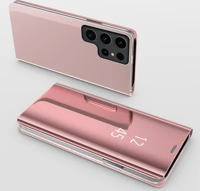 Produktbild von Handy Hülle für Samsung Galaxy S23 Ultra Clear View Hülle Klapp Flip Hülle Bumper Cover Spiegel Mirror, Farbe: Rosa