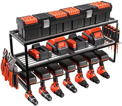 Immagine prodotto di Uniqoos® - Scaffale a parete per utensili, scaffale in acciaio a 3 ripiani salvaspazio, dimensioni 67x20x30 cm, 3 ripiani, 6 ganci per viti e 6 ganci per appendere, capacità fino a 100 kg, ideale per garage/officina