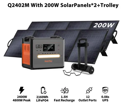 Productafbeelding van Draagbare powerstation - Q2402M - 2304 Wh - LiFePO4-accu - 2500 W - 2 x 200 W zonnepanelen - EU-stopcontacten