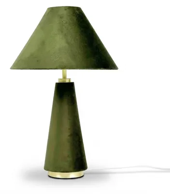 Immagine prodotto di Lampada da tavolo Relaxdays, paralume in velluto e base in metallo, E14, A x P: 47 x 30 cm, lampada da comodino con cavo, camera da letto, verde oliva/oro