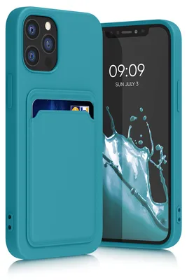 Produktbild von kwmobile Handyhülle für Apple iPhone 12 / iPhone 12 Pro Hülle mit Kartenfach - TPU Case - Kabelloses Laden - Schutzhülle Cover in Hellblau matt