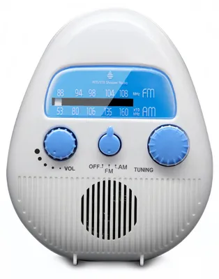 Obrázok produktu pre Vodotesné kúpeľňové rádio – AM/FM rádio do sprchy – dvojpásmové – reproduktor s výkonnými basmi – montáž na stenu – prenosné – batérie sú súčasťou balenia