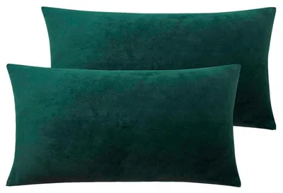 Obrázek produktu pro Sada dvou povlaků na polštáře, 40x60 cm, tmavě zelená barva, samet, měkké a nadýchané