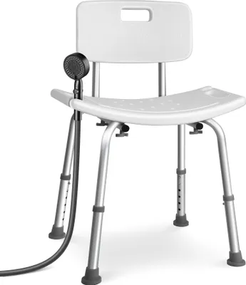 Produktbild von VOUNOT® Duschstuhl mit Rückenlehne, ergonomischer Duschhocker für Senioren, höhenverstellbar 70–83cm, Weiß