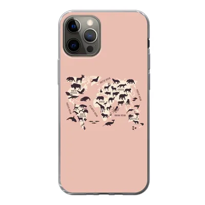 Produktbild von MuchoWow® Handyhülle Schutzhülle Hülle für iPhone 13 Pro Weltkarte - Tiere - Scherenschnitt Silikon Softcase Handy Hülle - Handy-Tasche