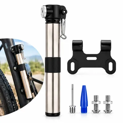 Produktbild von Mini Fahrradpumpe Aluminium 120 PSI – Kompakte Luftpumpe mit Montageclip – Fahrradpumpe für Rennrad MTB und E-Bike – Silber