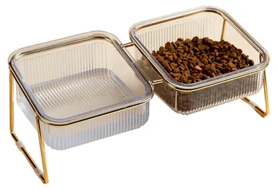 Produktbild von Katzennapf mit 15° Neigung, Erhöhter Fressnapf für Katzen und Hunde, Doppelte Schüssel mit rutschfester Basis