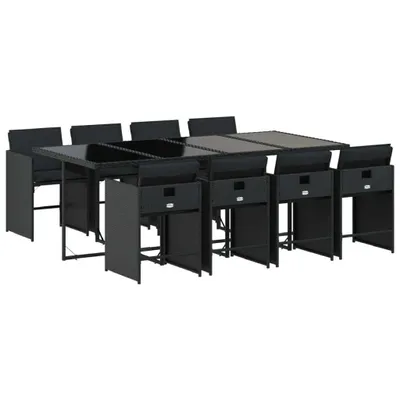 Produktbild von 9-tlg. Garten-Essgruppe mit Kissen Schwarz Poly Rattan
