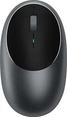 A top-down view of a black and gray wireless optical Bluetooth mouse against a white background.