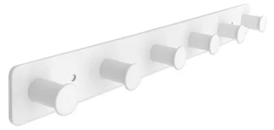 Zdjęcie produktu dla Wieszak naścienny, metalowy, 6 haczyków, 39 cm, biały, okrągłe haczyki, listwa na wieszaki do przedpokoju, łazienki, kuchni