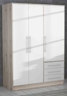 Produktbild von Kleiderschrank Jupiter in Sandeiche und weiß 3-türig 145 x 200 cm