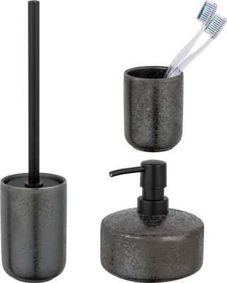 Produktbild von Schöner Wohnen Keramik Bad-Accessoire Set Rufina Grau WC-Garnitur Seifenspender Zahnputzbecher