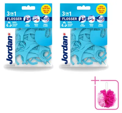 Image de 2 x Fil dentaire Jordan 3-en-1 – Fil dentaire, cure-dents et nettoyeur de langue – Pack économique – 2 pièces