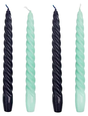 Image de Talking Tables, bougies pour la table, torsadées, sans parfum, bleu marine et vert menthe, lot de 4